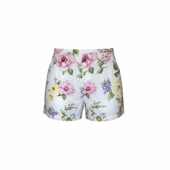 Forever 21 Floral Roses White Shorts Size L - Picture 1 of 6